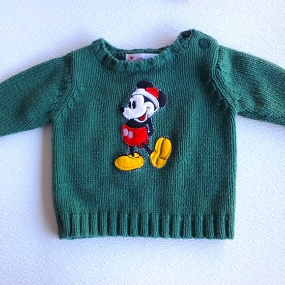 The Disney Store Knit Sweater Mickey Mouse Green Holiday Baby Boys 3-6 Month - Picture 2 of 5